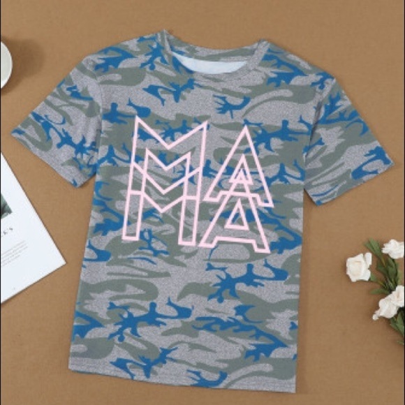 Camo MAMA Graphic Tee Shirt Pink Outline Mom Shirt Casual Trendy Top NWT - Picture 4 of 5
